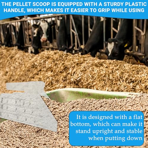 Tharos Distribution Clear Plastic Feed Scoop with Measurement Markings, Durable Sturdy Handle, Reusable Pellet Scoop for Horse Goat Sheep Cattle Stable Feeding, Large