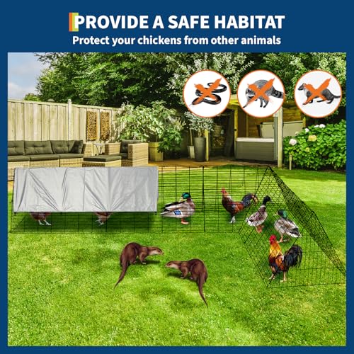 28" Height Metal Chicken Coop, Chicken Tunnels for Yard with Corner Frames & Waterproof Cover, Portable Chicken Run with 13 Ground Stakes & 40 Zip Ties, Poultry Cage for Outside Backyard, Hens,