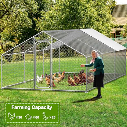 Homgava Large Metal Chicken Coop,19.7'L x 9.8'W x 6.6'H Chicken Run,Walk in Chicken Pen with Cover for Yard,Large Poultry Cage for Duck Rabbit - size: 236.0"L x 120.0"W x 78.0"H