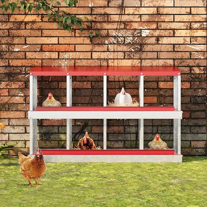 IDEALHOUSE Chicken Nesting Box, Galvanized Steel Laying Box with Rustproof & Roll-Away Egg Design, for Hens, Red 8 Compartment No Bracket - color: Red, size: 8 compartments (without bracket)