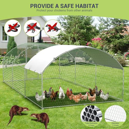 Large Metal Chicken Coop, Large Chicken Coop for Yard, Walk-in Poultry Cage with Waterproof and Anti-Uv Cover, Chicken Run for Outdoor Backyard Farm, Doom Roof, 9.8×19.7×6.6ft - size: 9.8 x 19.7 x 6.6 ft