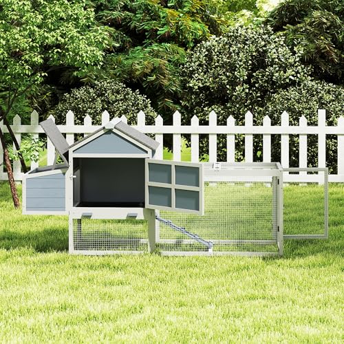 COZIWOW Outdoor Chicken Coop, Wooden Hen House with Nesting Box, Run, Resting Room, Ramp, Pull-Out Tray, Weatherproof, Patio Garden Pen Hutch for Ducks Poultry Pets, Easy to Clean, Gray (Normal)