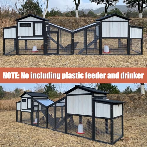 Ketive Large Chicken Coop and Run for 6-8 Chickens, 130.6" L Wooden Hen House, 2 Story Poultry Cage with Nesting Box, Pull-Out Tray, 4 Perches, Ramp, Indoor/Outdoor Pet Hutch Backyard Use, Black - size: 130.6"L x 26.0"W x 39.2"H