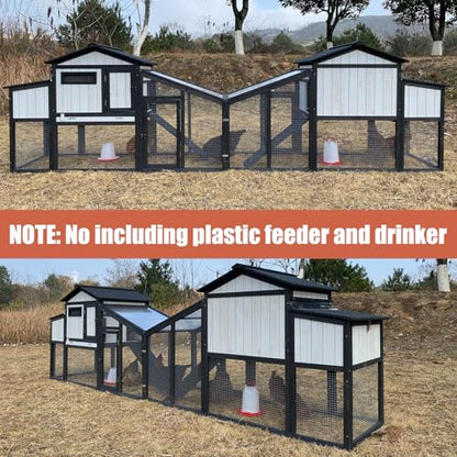 Ketive Large Chicken Coop and Run for 6-8 Chickens, 130.6" L Wooden Hen House, 2 Story Poultry Cage with Nesting Box, Pull-Out Tray, 4 Perches, Ramp, Indoor/Outdoor Pet Hutch Backyard Use, Black - size: 130.6"L x 26.0"W x 39.2"H