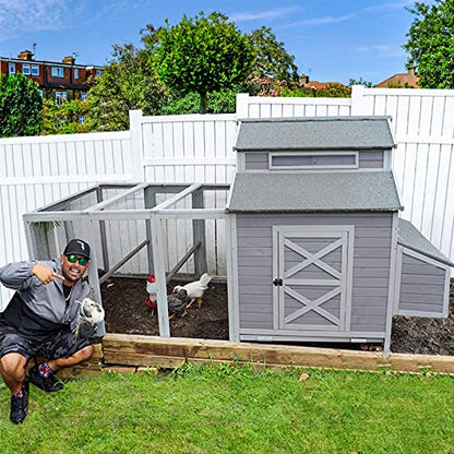 Aivituvin Super Large Outdoor Wooden Chicken Coop Hen House Poultry Cage for 8-10 Hens w/Ramps, Run, Nesting Box, Wire Fence, 115in