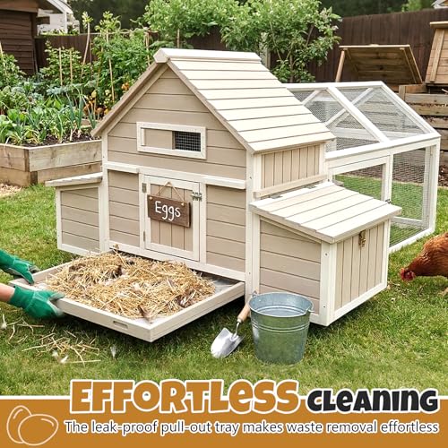 Large Chicken Coop with Run for 4-6 Chickens– Wooden Chicken House with 4 Nesting Boxes, Predator-Reinforced Design, 3 Roosting Perches, Poultry Hen Cage for Backyard Flock - style: 83"L x 58"W x 39.5"H