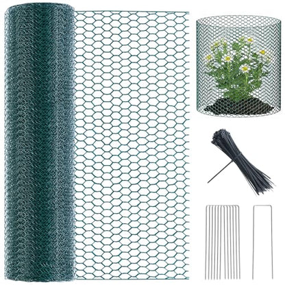 16In x 49.2Ft Plant Protectors from Animals, Wire Plant Cages for Outdoor Plants Chicken Wire Garden Protection from Animals Plant Fence Protectors to Keep Animals Out with Ground Stakes & Nylon Ties