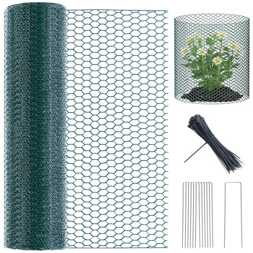 16In x 49.2Ft Plant Protectors from Animals, Wire Plant Cages for Outdoor Plants Chicken Wire Garden Protection from Animals Plant Fence Protectors to Keep Animals Out with Ground Stakes & Nylon Ties