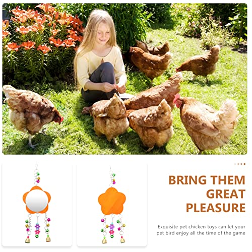 POPETPOP 1pc Hanging Chicken Mirror Toy with Bells Bird Mirror for Pet Supplies Fun Reflective Play for Hens and for Bird Cages and