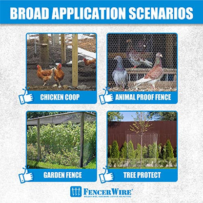 Fencer Wire 20 Gauge Chicken Wire Fence, Galvanized Poultry Hexagonal Netting Crafting, Chicken Coops & Rabbit Rodent Cage, 1-Inch Hex Grid (3 ft. x 150 ft.) - size: 3 ft. x 150 ft.