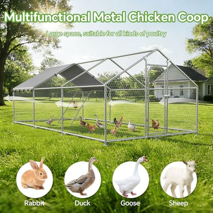 Large Metal Chicken Coop with Roosting Perch, Waterproof and UV-Resistant Cover,Outdoor Walk-in Cage Hen House for Yard Farm Rabbit Duck Chicken Run with Spire Roof (10'W x 19.7'L x 6.4'H) - size: 236.2"L x 116.0"W x 77.2"H