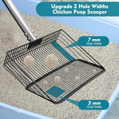 Chicken Poop Scooper 10 Inch, Anglecai Large Chicken Coop Litter Scoop 22'' to 62" Long Litter Sifting Shovel 4 in 1 Multifunctional Poop Shovel for Poultry Coop Cleaning Tool