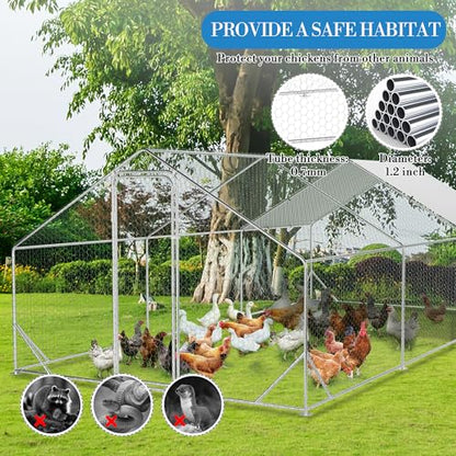 Large Metal Chicken Coop, 19.7'L x 9.8'W x 6.6'H Walk-in Poultry Cage, Chicken Run Pen House with Waterproof & Anti-Ultraviolet Cover Chicken Coop Run for Outdoor Backyard Farm - size: 118.1"L x 236.2"W x 78.7"H