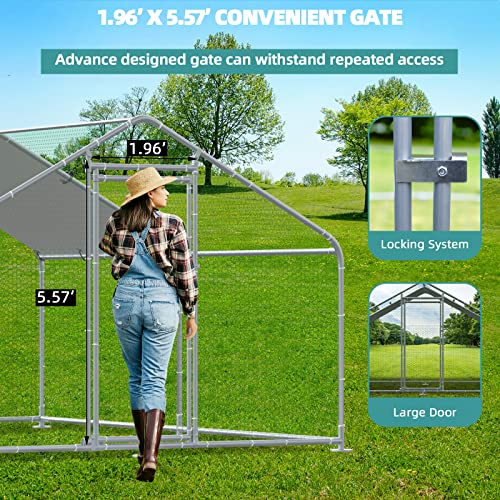 MEETWARM Large Metal Chicken Coop Run, Walk-in Enclosure Poultry Hen Run House, Spire Shaped Chicken Pen with Waterproof & Anti-UV Cover for Outdoor Farm Use(9.8' L x 13.12' W x 6.56' H) - color: 9.8' L x 13.12' W x 6.56' H