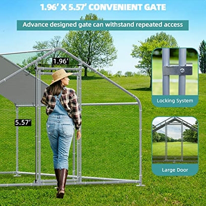 MEETWARM Large Metal Chicken Coop Run, Walk-in Enclosure Poultry Hen Run House, Spire Shaped Chicken Pen with Waterproof & Anti-UV Cover for Outdoor Farm Use(9.8' L x 13.12' W x 6.56' H) - color: 9.8' L x 13.12' W x 6.56' H