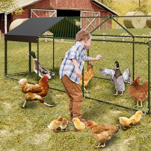 Large Chicken Coop, 120" x 40"x 40" Metal Chicken Run for Yard, Outdoor Chicken Pen with Waterproof and Anti-UV Cover for Backyard Farm Chicken Rabbit Duck, Black - color: Black