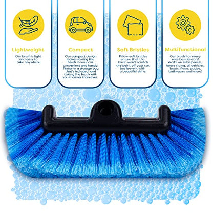 SCRUBIT 12" Car Wash Brush with Soft Bristles for Car Truck Boat Deck & House Cleaning, Exterior Washing Brush Connects with Pole & Hose, Storage Bag Included (Blue) - color: Blue
