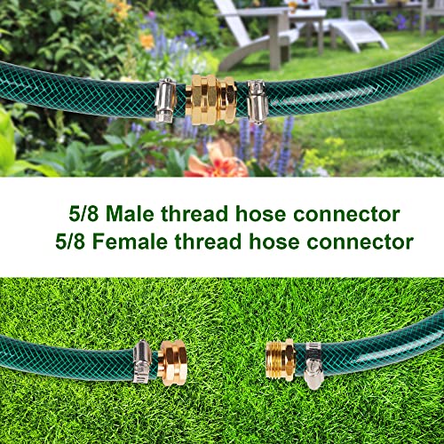 Biswing Garden Hose Repair Connector with Clamps, 5/8" Barb x 3/4" GHT Thread Aluminum Water Hose Pipe Repair Kit, Female and Male Hose Connectors with Stainless Steel Clamp, 2 Pack
