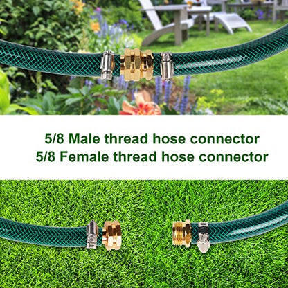 Biswing Garden Hose Repair Connector with Clamps, 5/8" Barb x 3/4" GHT Thread Aluminum Water Hose Pipe Repair Kit, Female and Male Hose Connectors with Stainless Steel Clamp, 2 Pack