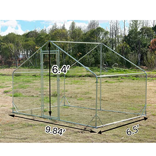 Large Metal Chicken Coop Walk-in Poultry Cage Hen Run House Habitat Spire Shaped Cage with Waterproof and Anti-Ultraviolet Cover for Outdoor Backyard Farm Use (6.5’ L × 9.84’ W) - size: 6.5’L x 9.84’W