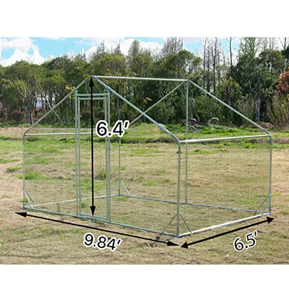 Large Metal Chicken Coop Walk-in Poultry Cage Hen Run House Habitat Spire Shaped Cage with Waterproof and Anti-Ultraviolet Cover for Outdoor Backyard Farm Use (6.5’ L × 9.84’ W) - size: 6.5’L x 9.84’W