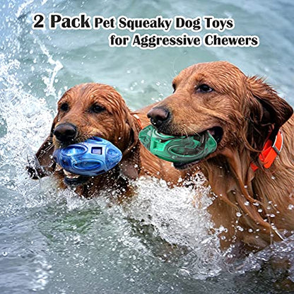Pawzone 2 Pack Squeaky Dog Toys for Aggressive Chewers Large Medium Small Puppy Interactive Dog Chew Toy Durable Rubber Indestructible Tough Ball (Blue Green) - color: 2 pack blue green