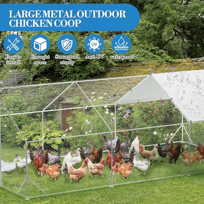 Large Metal Chicken Coop, 19.7'L x 9.8'W x 6.6'H Walk-in Poultry Cage, Chicken Run Pen House with Waterproof & Anti-Ultraviolet Cover Chicken Coop Run for Outdoor Backyard Farm - size: 118.1"L x 236.2"W x 78.7"H