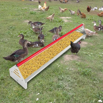 Chicken Feeding Trough, Heavy Duty Galvanized Steel Feeder with Drainage Holes & Crossbar, 45in Poultry Feeder Trough for Chicken, Duck, Geese, Turkey, Rabbit and Pigeon