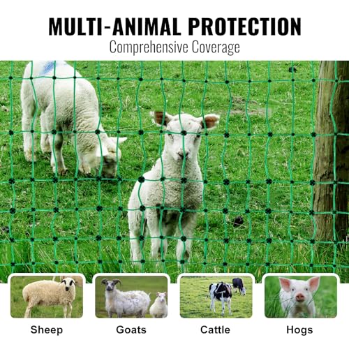 VEVOR Electric Fence Netting, 42"H x 164'L, PE Net Fencing with Posts and Double-Spiked Stakes, Utility Portable Mesh for Goats, Sheep, Lambs, Deer, Hogs, Dogs, for Farms, Backyards and Ranches - size: 42"H x 164'L, style: Livestock