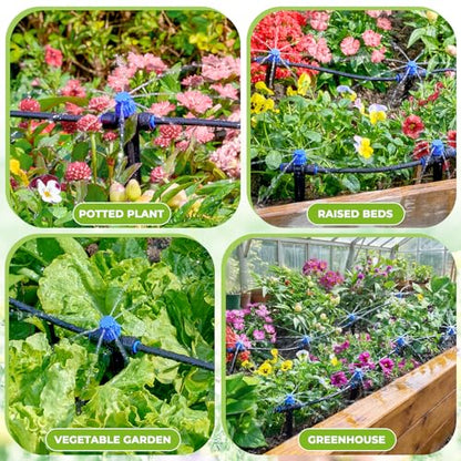 HIRALIY 50FT Drip Irrigation Kit with Garden Water Timer-2 Zone, Automatic Garden Watering System for Raised Bed, Quick Connect Design, Irrigation System for Plant Patio