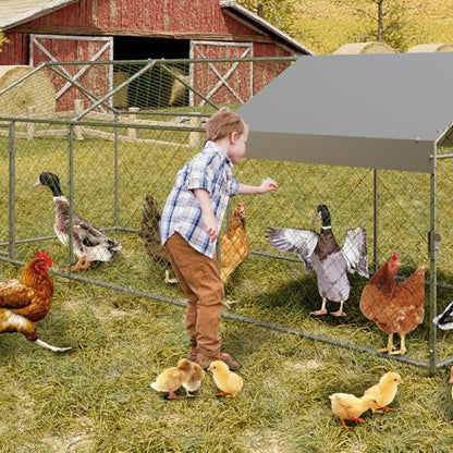 Large Chicken Coop, 120" x 40"x 40" Metal Chicken Run for Yard, Outdoor Chicken Pen with Waterproof and Anti-UV Cover for Backyard Farm Chicken Rabbit Duck, Silver - color: Silver