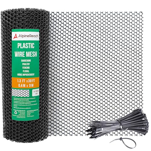 AlpineReach Plastic Wire Mesh 1.3ft x 30ft Fence Roll with Zip Ties - Ideal for Poultry, Dogs, Rabbit Barrier & Gardening, Durable Chicken Mesh, Versatile Rigid Fencing & Netting, Black (15.7" x 360") - size: 1.3ft x 30ft