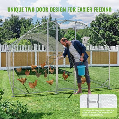 Large Metal Chicken Coop, Chicken Runs for Yard with Cover, Arch Roof Chicken Coop, Outdoor Chicken Pen, Heavy Duty Galvanized Steel Frame, Waterproof Cover, 10 x 26 x 6.5 FT - size: 10' x 26'