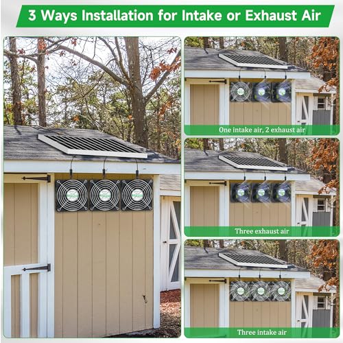 blessny Solar 3 Fan Kit for Intake or Exhaust air, Weatherproofed Solar Powered Fans for Outside Chicken Coops, Greenhouses, Shed, Pet House Air Ventilation - size: 3 Fan Kit
