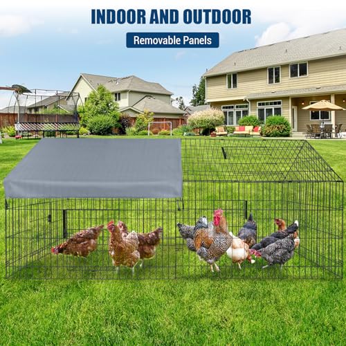 GarveeHome Large Metal Chicken Coop,86" L x 40" W Portable Chicken Run with Waterproof Cover, Chicken Coop Run, Outdoor Backyard Farm Poultry Fence Pet Playpen for Rabbit, Duck, Chinchillas