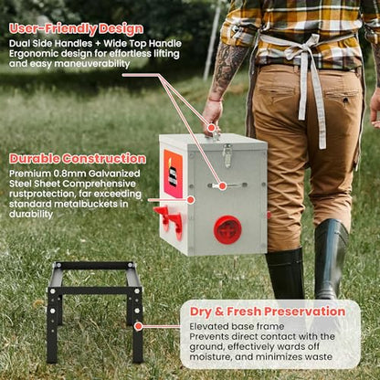 40 lb Metal Chicken Feeder with Adjustable Height Stand - Automatic Gravity Poultry Feeder No Waste - Rat Proof Galvanized Large Chicken Feed Container for Outdoor Chickens Ducks & Geese