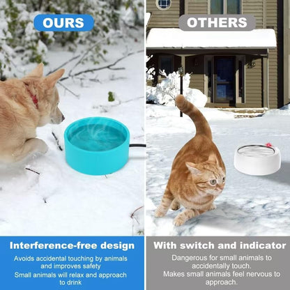 Heated Water Bowl for Cats & Dogs, 3.2L Heated Dog Bowl, Outdoor Heated Dog Water Dish in Winter, Thermostatic Control Anti-Freeze Heated Pet Water Bowl for Chicken,Duck,Goose,Rabbit - size: Round 3.2 Litres