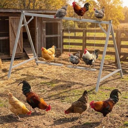 Chicken Perch Swing, Chicken Coop Roosting Bar, Metal Pet Swing Set for 6–8 Chicken, Poultry, Grey