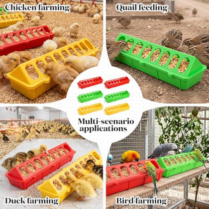 Didaey 12 Pieces Quail Feeders and Waterers Plastic Flip Top Chick Feeder No Waste Trough Dish Dispenser for Baby Chick Bird Pigeon Small Poultry Brooder Ducks, 3 Colors