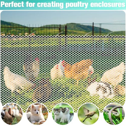 Plastic Mesh Fence Sheet 15.7IN x 10FT - 0.3IN Opening Plastic Chicken Wire Netting Roll Durable for Dogs, Poultry, Puppy, Garden Snake Barrier with 50 Pcs Zip Ties - White - color: White, size: 15.7IN x 10FT + 50Ties
