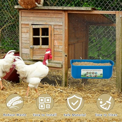 10 Pack Fence Feed Feeder 4.5 Quart Hanging Chicken Feeder Trough with Brush & Scoop Blue Goat Hanging Fence Feeders Feeder with Hooks Screws & Zip Tie for Livestock Feeding Container Goats Supplies - color: Blue, size: 10 Pack