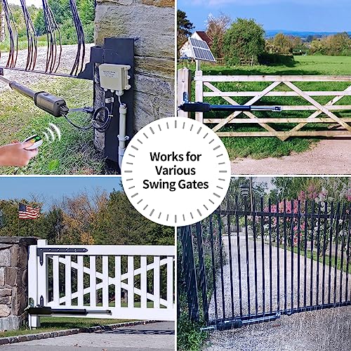 TOPENS A8S Automatic Solar Gate Opener for Heavy Duty Single Swing Gate Up to 18ft, Single Swing Gate Operator Battery Powered with Remote Control Kit Gate Motor Solar Panel Included - size: 880lbs