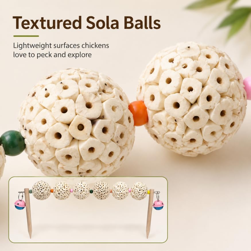 Chicken Enrichment Toy for Coop and Run, Ground Stake Sola Ball Pecking Toy with Colorful Beads and Bells for Hens, Backyard Chickens and Poultry