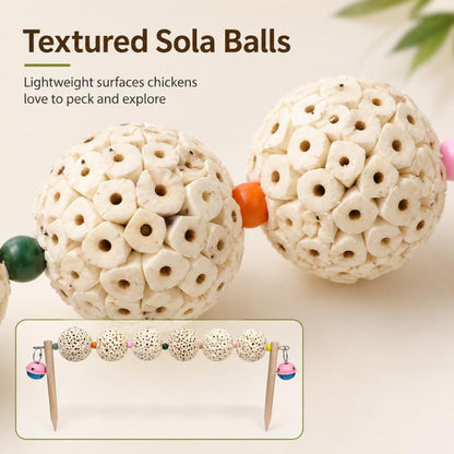 Chicken Enrichment Toy for Coop and Run, Ground Stake Sola Ball Pecking Toy with Colorful Beads and Bells for Hens, Backyard Chickens and Poultry