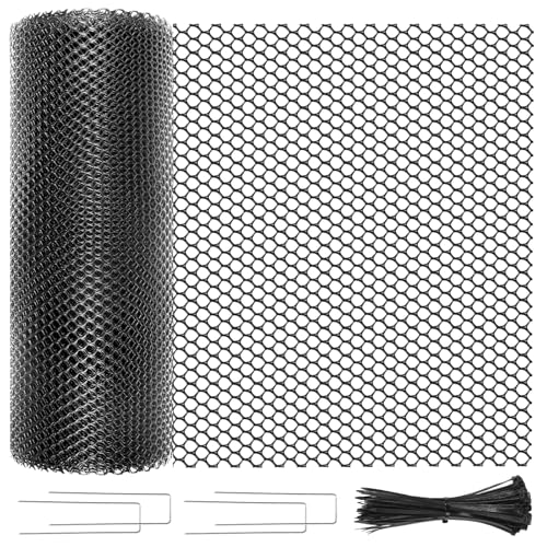 Plastic Chicken Wire Mesh Roll, 16INx50FT Black Chicken Wire Fencing Poultry Netting Garden Fence for Chicken Coop, Cat Balcony Protection Pet Barrier Plant Protectors from Animals Temporary Fencing