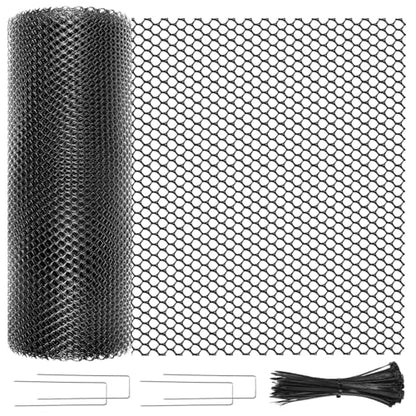 Plastic Chicken Wire Mesh Roll, 16INx50FT Black Chicken Wire Fencing Poultry Netting Garden Fence for Chicken Coop, Cat Balcony Protection Pet Barrier Plant Protectors from Animals Temporary Fencing