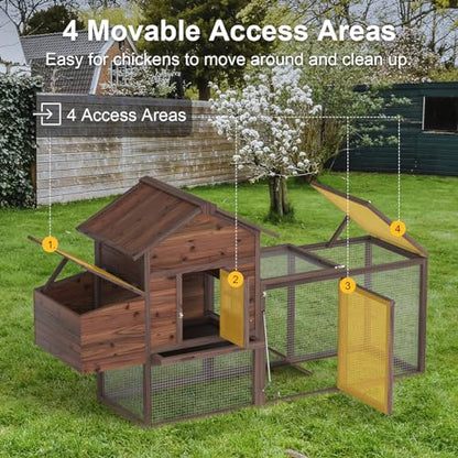 Wooden Chicken Coop Large Outdoor Hen House with Nest Box Poultry Cage Rabbit Hutch 80''- Waterproof UV Panel Brown