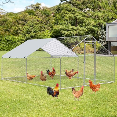 Large Metal Chicken Coop, Walk in Chicken Runs for Yards with Cover, Hen House Enclosure with Security Lock & Waterproof Cover, Outdoor Duck Rabbit Pens Chicken House, 13.1 x 9.8 x 6.5 ft - size: 157.2"L x 117.6"W x 78.0"H