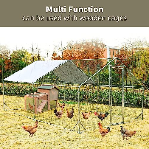Large Metal Chicken Coop Walk-in Poultry Cage Heavy Duty Chicken Runs Hen House for Yard with Waterproof and Anti-UV Cover for Outdoor Farm Use(10’ W x 19.5’ L x 6.5’ H) - size: 19.5' L x 9.8' W x 6.4' H