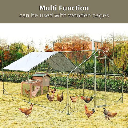 Large Metal Chicken Coop Walk-in Poultry Cage Heavy Duty Chicken Runs Hen House for Yard with Waterproof and Anti-UV Cover for Outdoor Farm Use(10’ W x 19.5’ L x 6.5’ H) - size: 19.5' L x 9.8' W x 6.4' H